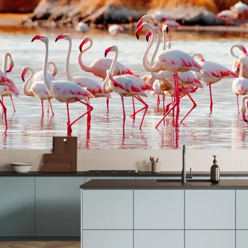 Sticker Flamingo's in het meer van Bogoria