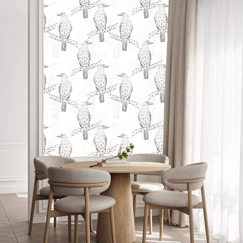 Behang Zwart-wit schets met vogels