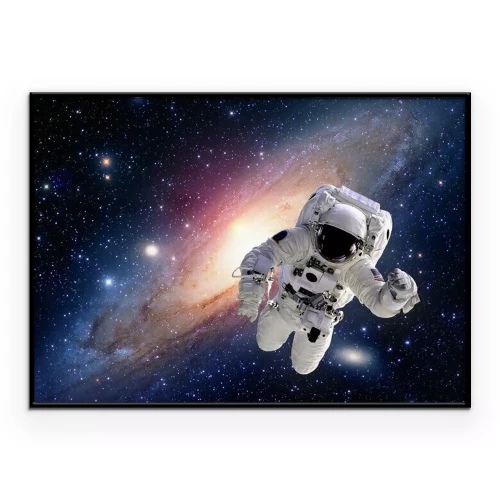 Poster Een astronaut vliegt door de ruimte tegen een achtergrond van sterren