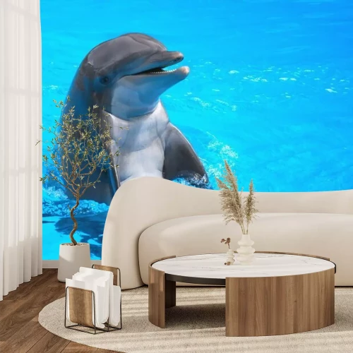 Fotobehang Lachende dolfijn in het zwembad
