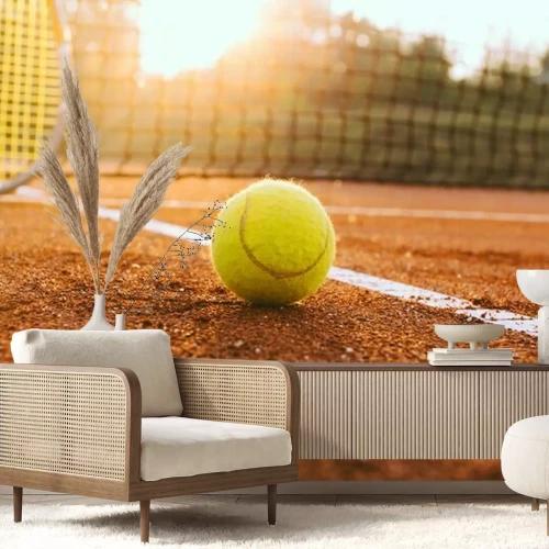 Sticker Tennis racket en bal op een gravelbaan