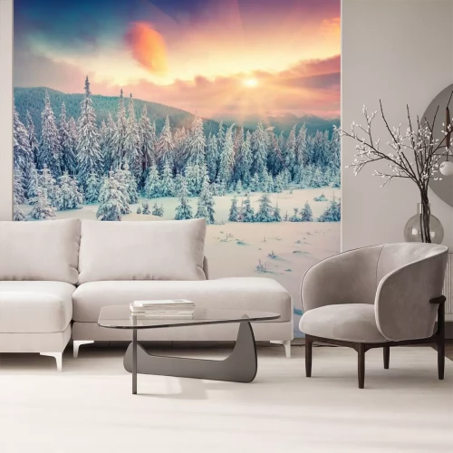 Fotobehang Zon in de winterse bergen