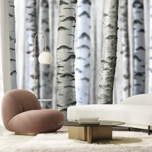 Fotobehang Berkenboomstammen in 3D