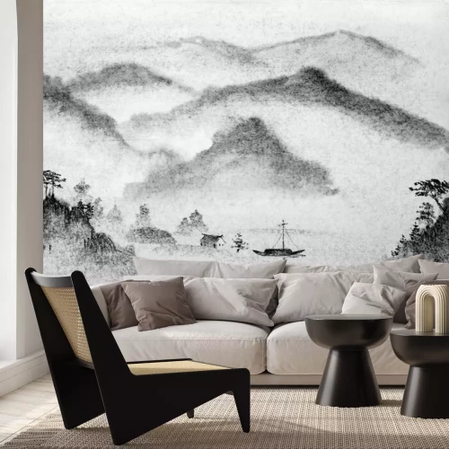 Sticker Chinese schilderkunst bergen en water