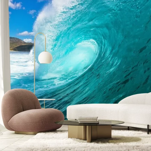 Fotobehang Turquoise golf op de zee