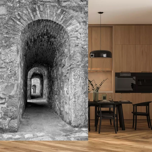 Fotobehang Tunnel van stenen poorten
