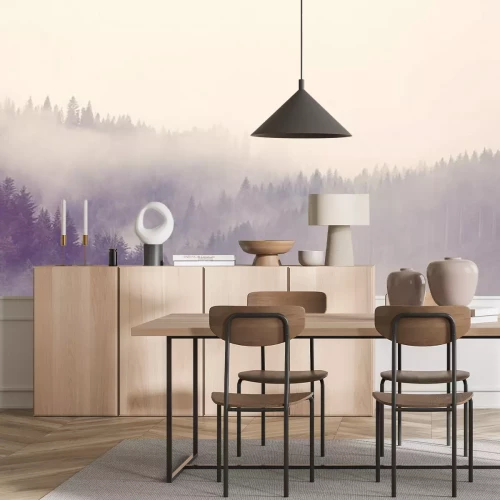 Fotobehang Dikke mist boven het bos