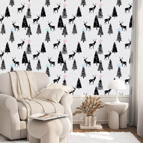 Behang Winterbos met rendieren