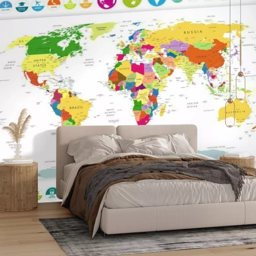 Fotobehang Wereldkaart met symbolen