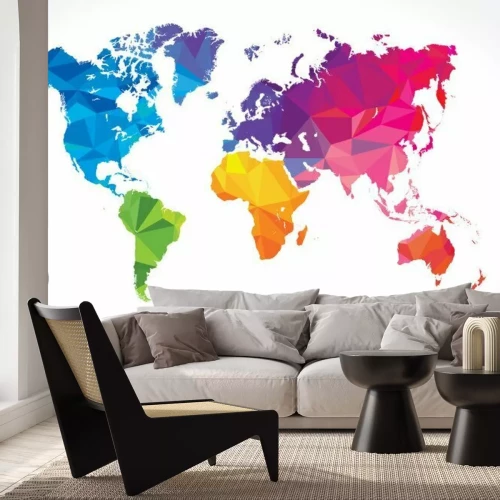 Fotobehang Kleurrijke geometrische wereldkaart