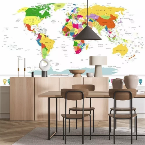 Fotobehang Wereldkaart met pictogrammen