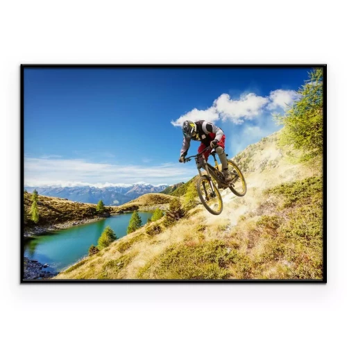 Poster Een fietser die een helling afdaalt