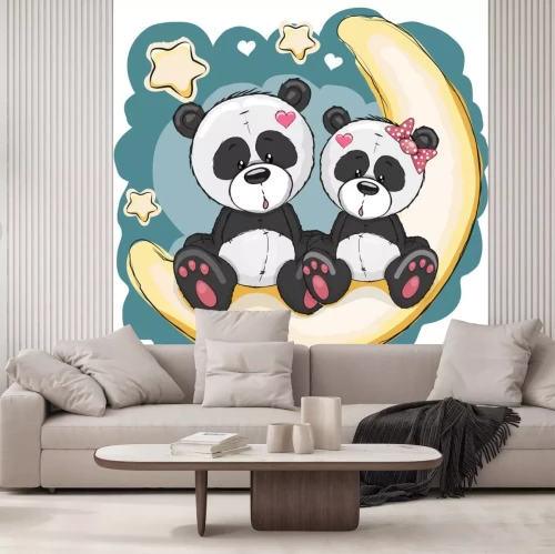 Sticker Two Pandas on the moon