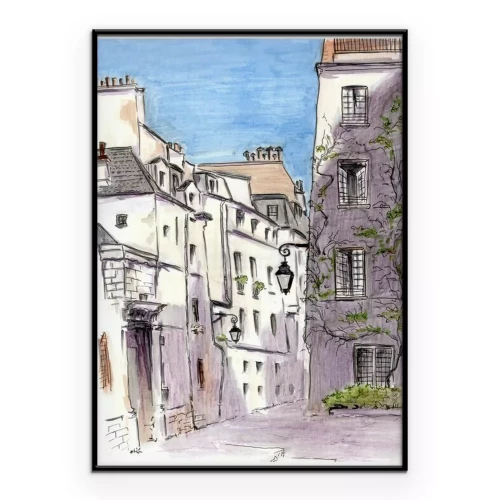 Poster Schilderij van de straat van Europese stad Parijs