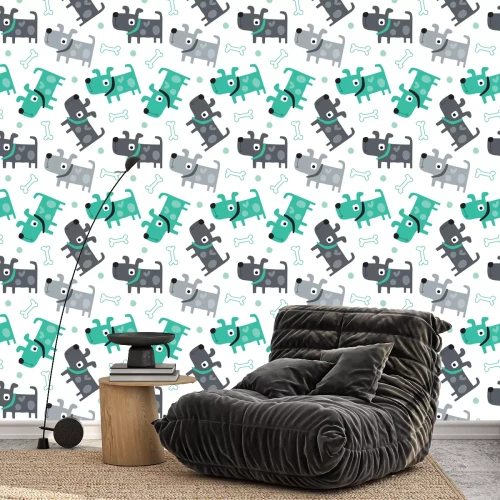 Behang Honden en botten op grijsgroene achtergrond