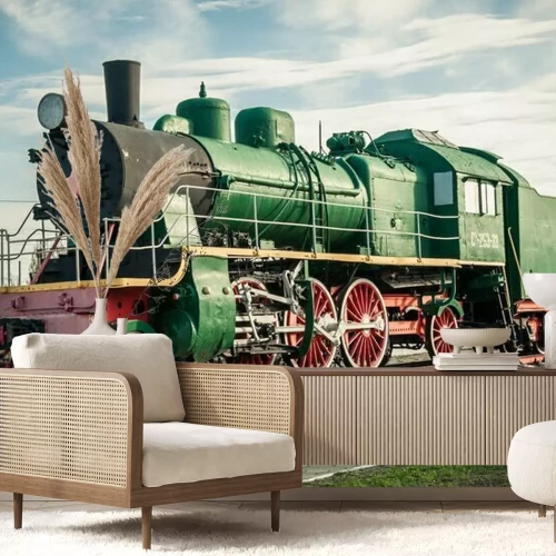Fotobehang Groene historische locomotief