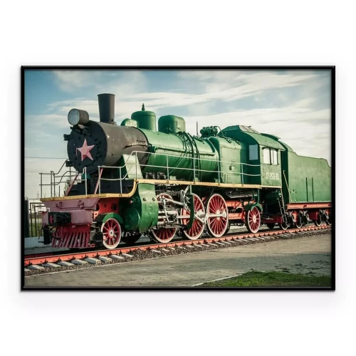 Poster Groene historische locomotief