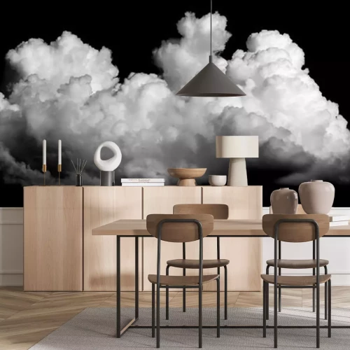 Sticker Witte wolken op zwarte achtergrond