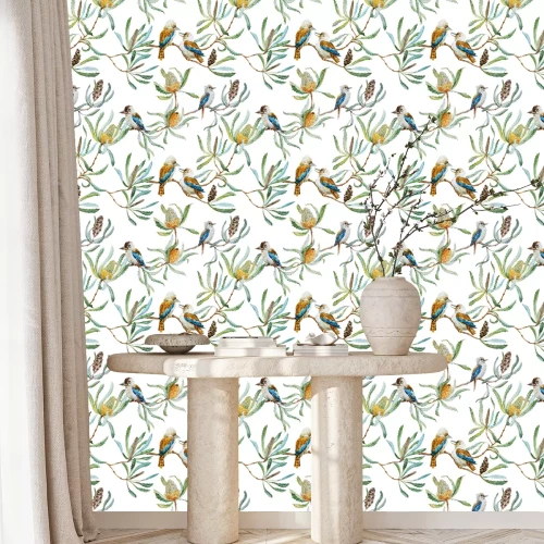 Behang Australian kookaburra bird pattern