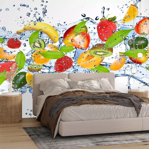 Sticker Vers fruit in het water splash, geïsoleerd op witte achtergrond