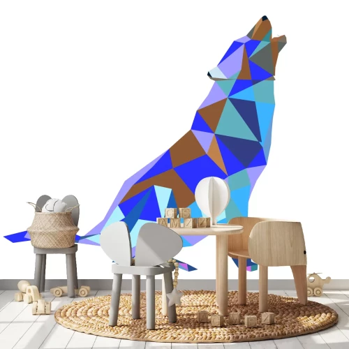 Sticker Huilende wolf veelkleurige geometrische illustratie