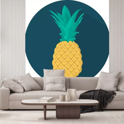 Sticker Ananas op een donkerblauwe ronde achtergrond