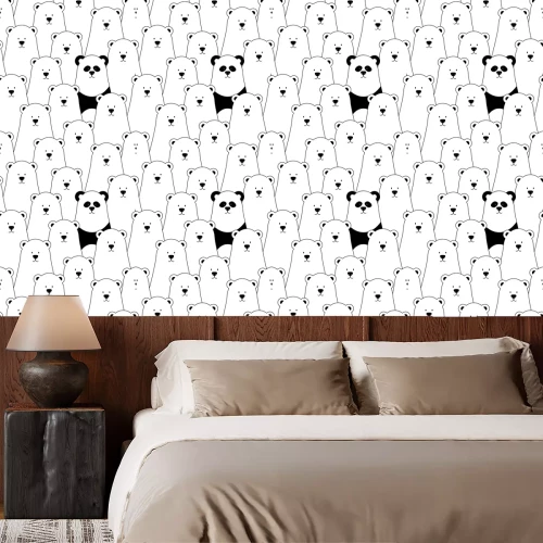 Behang Vector naadloze patroon met witte ijsberen en panda