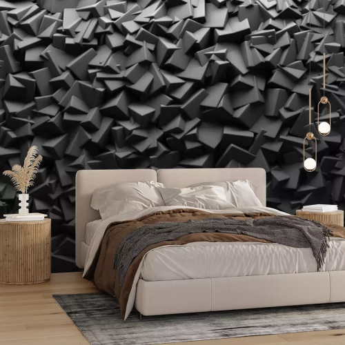 Fotobehang Abstracte donkere achtergrond gemaakt van chaotische kubussen