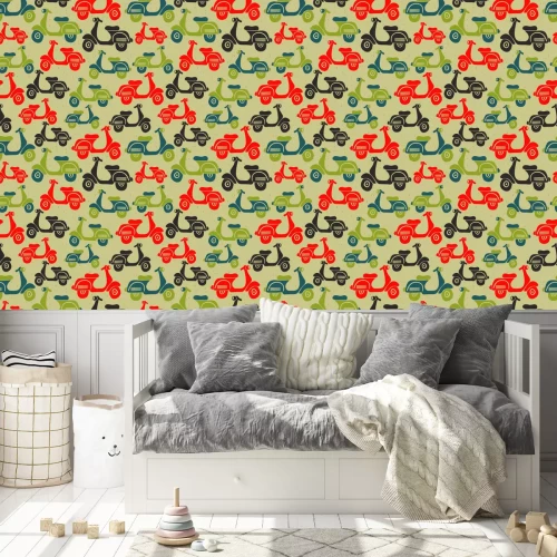 Behang Naadloze patroon met vintage scooters.