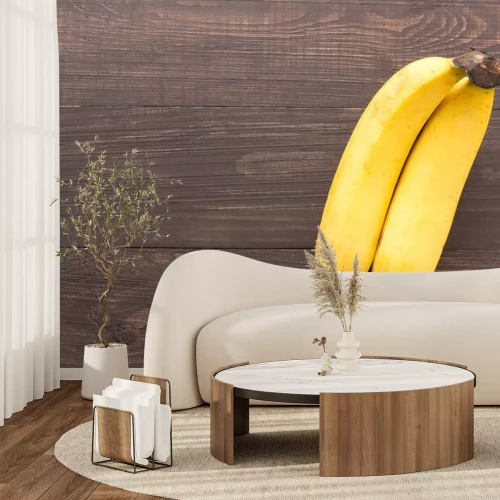 Sticker Twee bananen op houten planken