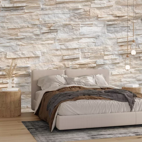 Fotobehang Heldere muur met stenen leien