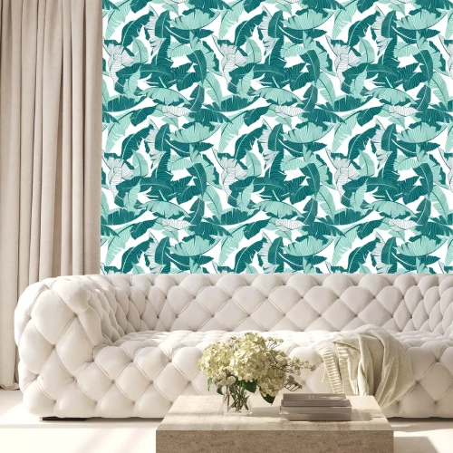 Behang Turkoois gebladerte