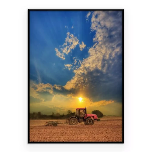 Poster Tractor in het veld