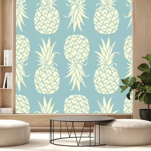Sticker Exotische ananas op een blauwe achtergrond