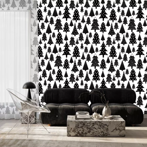 Behang Zwart-wit naaldbos
