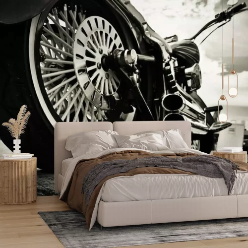 Fotobehang Close-up van een motorfietswiel