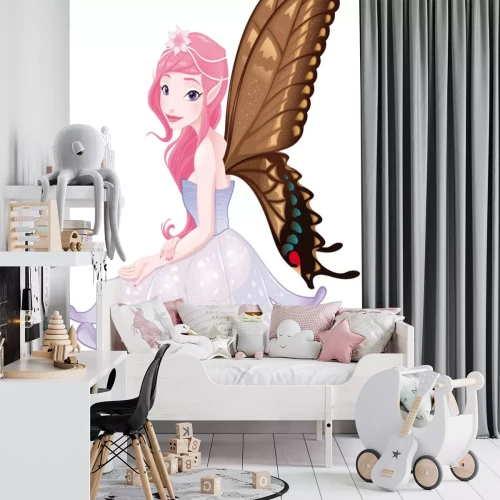 Sticker Een rozeharige fee met bruine vlindervleugels