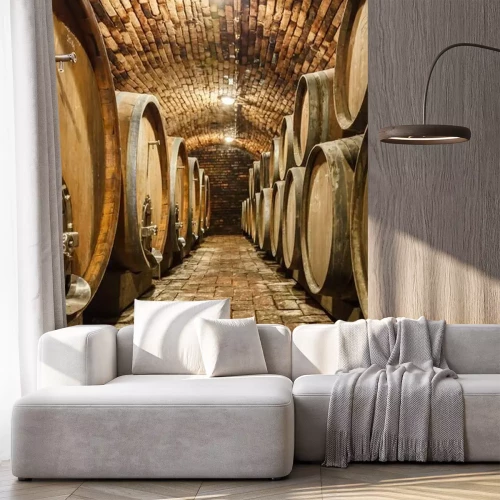 Sticker Eikenhouten vaten in de ondergrondse kelder