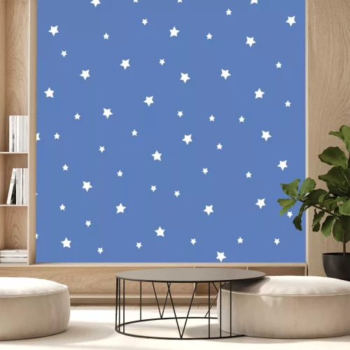 Sticker Naadloos patroon met sterren op een blauwe achtergrond. Nachtelijke hemel aardillustratie. Schattige baby shower achtergrond.