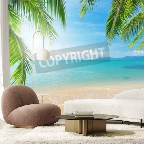 Fotobehang Tropen, palmboom en oceaan