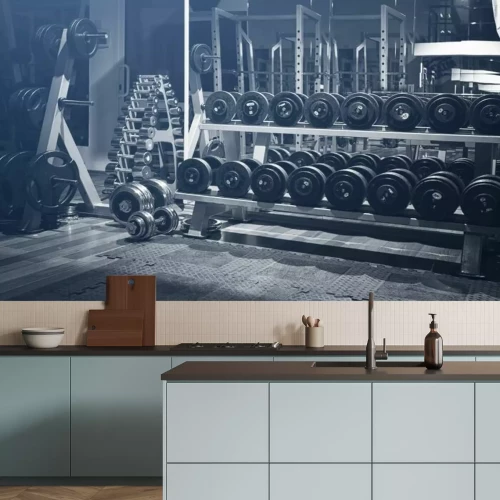Fotobehang Moderne sportschool met halters en apparatuur
