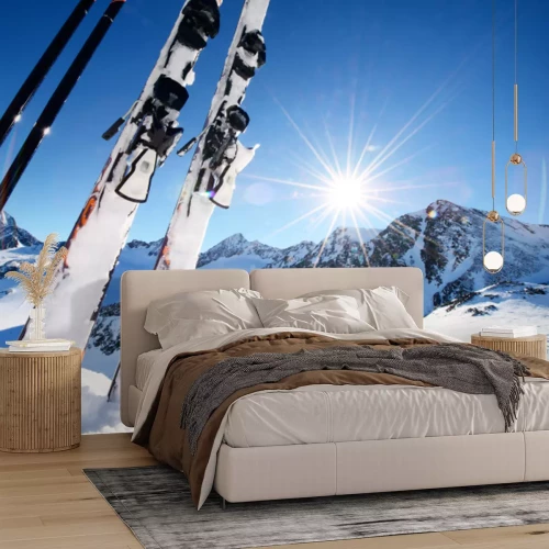 Sticker Ski-uitrusting in de hoge bergen in de sneeuw in de winter