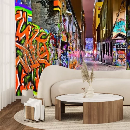 Fotobehang Uitzicht op kleurrijke graffitikunstwerken op Hosier Lane in Melbourne