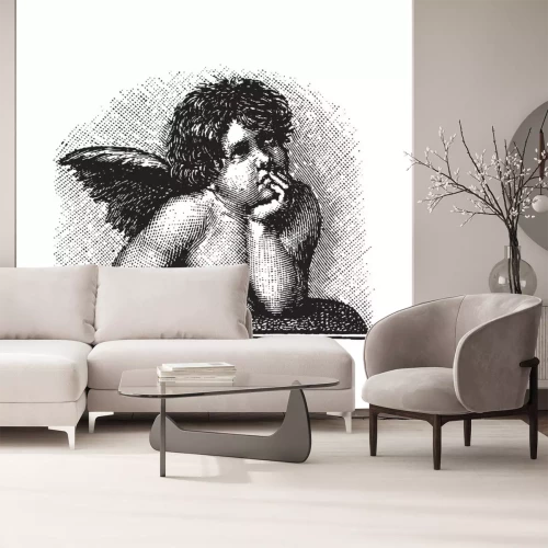 Sticker Sistine Madonna van Raphael liefdecherubijn, vectorized gravure