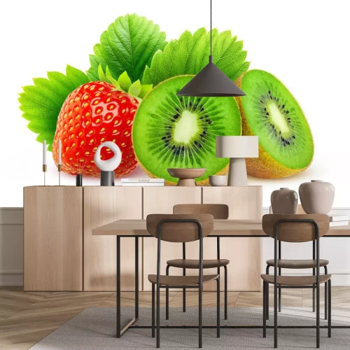 Sticker Kiwi en aardbei geïsoleerde