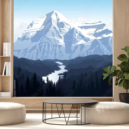 Sticker vector 's ochtends in de prachtige bergen rivier