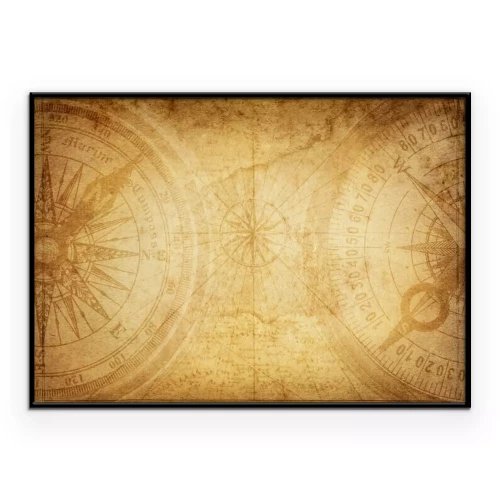 Poster Oude kaart met een kompasroos
