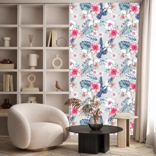 Behang hibiscus en orchideeën tropische naadloze achtergrond