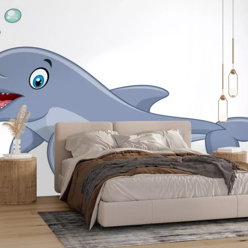 Sticker Cartoon gelukkig dolfijn op een witte achtergrond