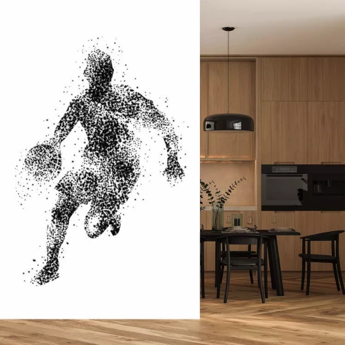 Fotobehang Gestippeld silhouet van een basketballer met een bal